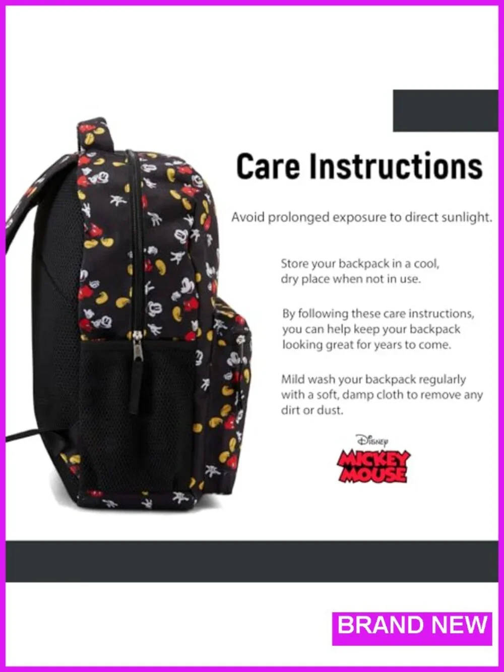 Mickey Mouse Bookbag Backpack - Durable Polyester, Adjustable Padded Straps,